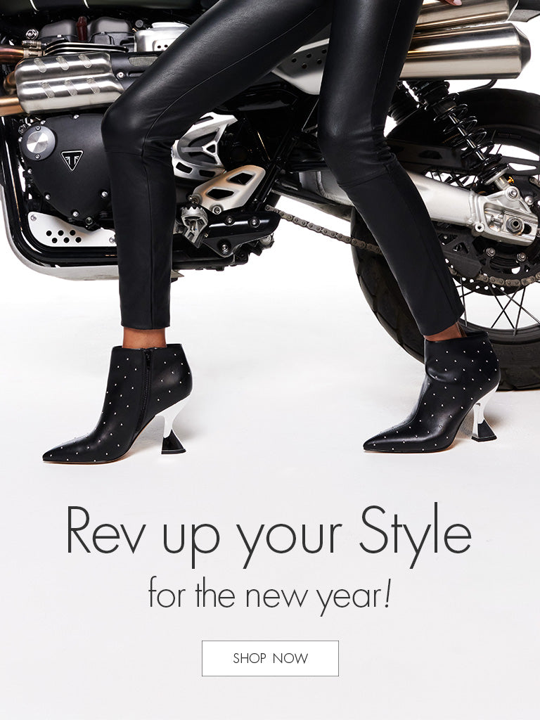 Rev Up Your Style for the New Year. A picture of boots with a motorcycle